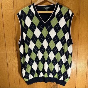 Brooks Brothers V-Neck Argyle Sweater Vest Academia Preppy Green, Black, White